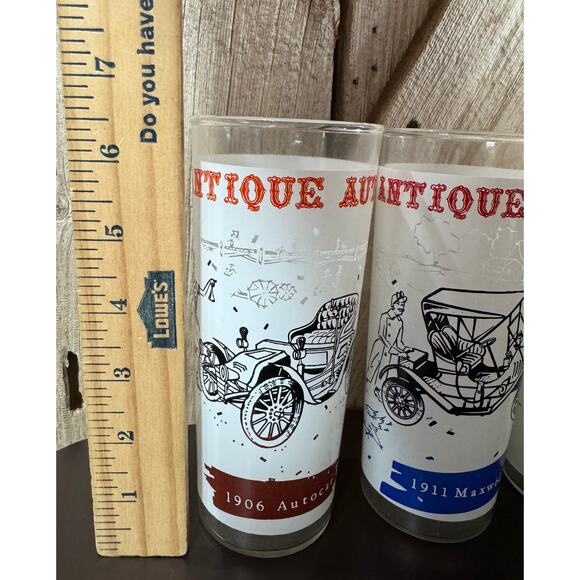 Set Of 5 Tall Classic Car Collectible Antique Autos Drinking Glasses Water Cups - Picture 3 of 10